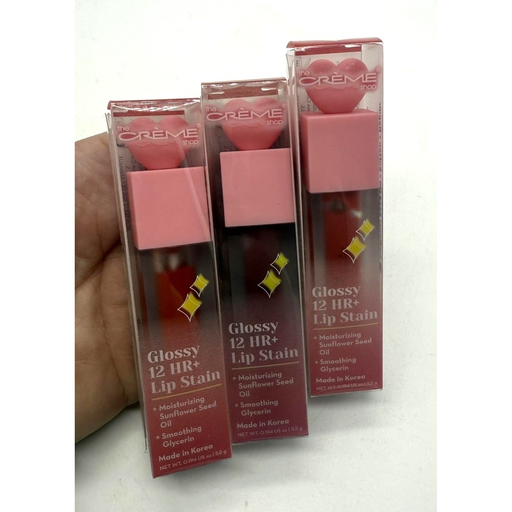 The Creme Shop Glossy 12 HR+ Lip Stain Set 3pc Heart Eyes Cherub New Sealed